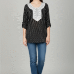 Midnight Leaf Short Kurti Black