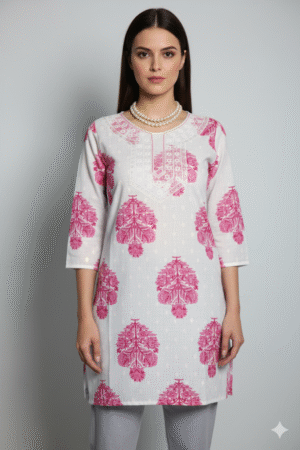 Classic Floral Print Kurti Top – Short Style